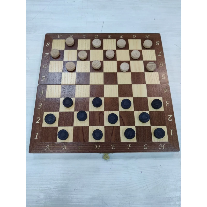 Шашки подарочные деревянные интарсия темные