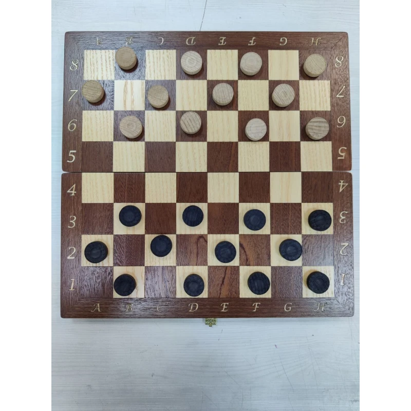 Шашки подарочные деревянные интарсия темные