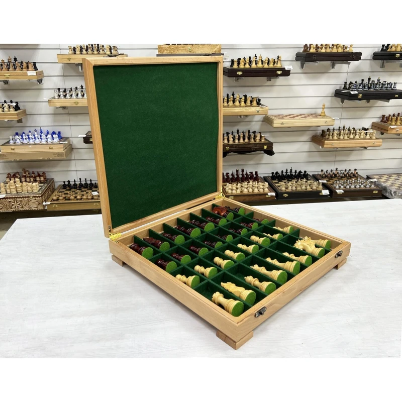 Шахматный ларец красное дерево с фигурами Wellington 52 см