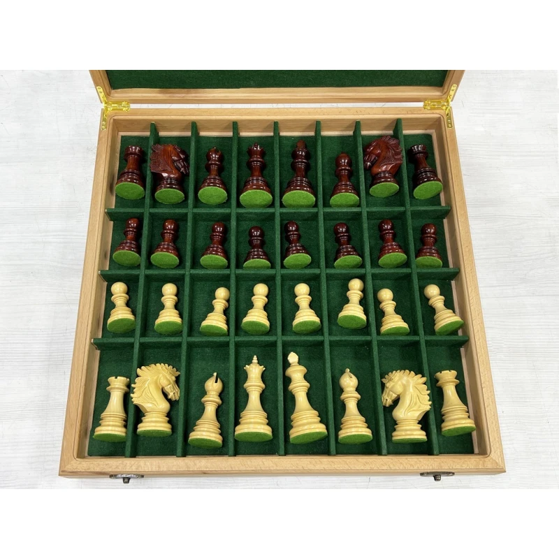 Шахматный ларец красное дерево с фигурами Wellington 52 см