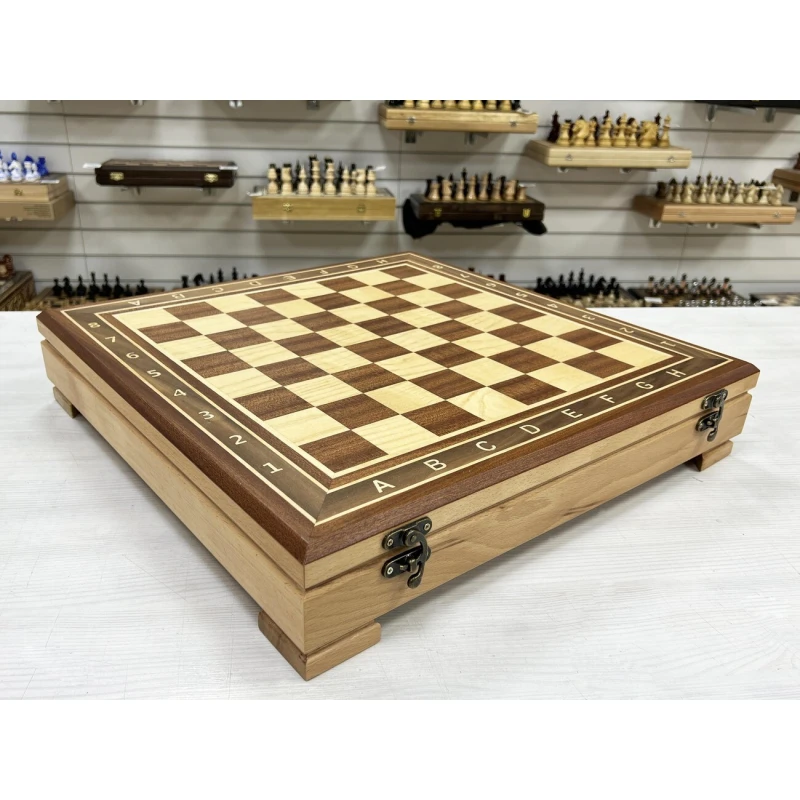 Шахматный ларец красное дерево с фигурами Wellington 52 см