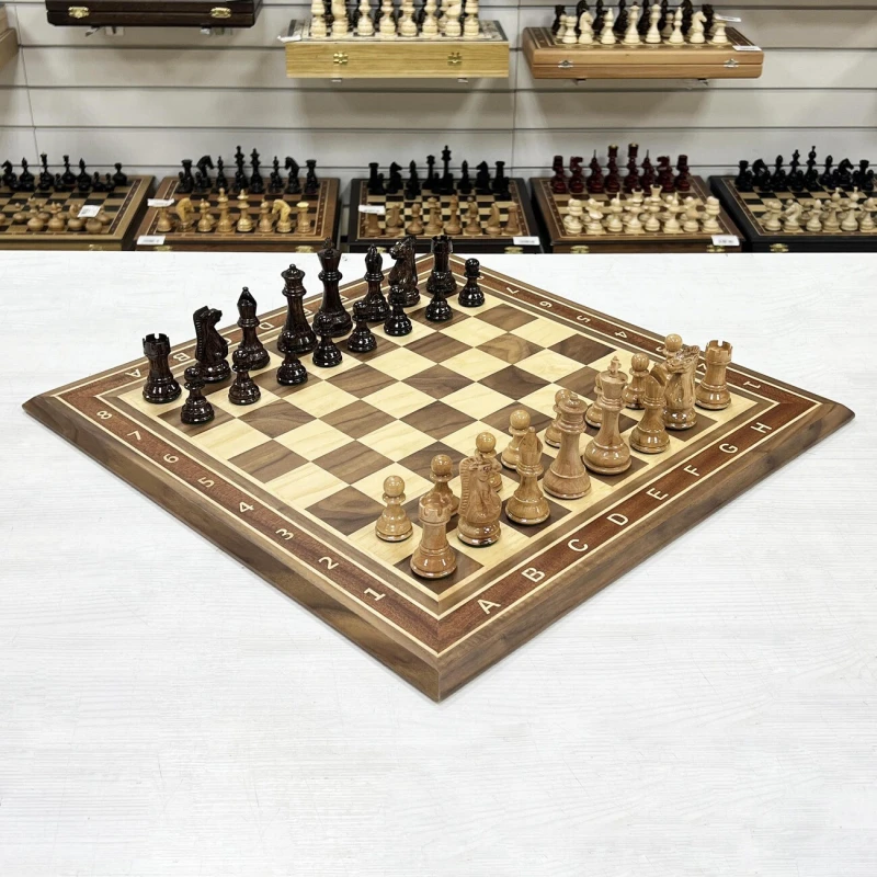 Шахматы нескладные орех с фигурами Суприм из дуба