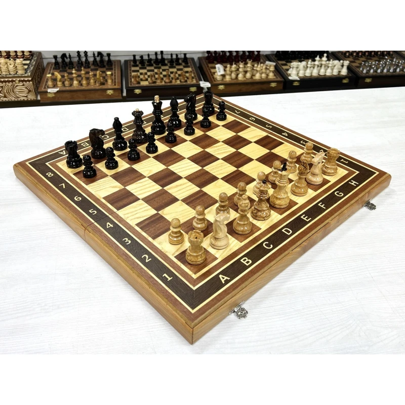 Набор шахматы-нарды-шашки Красное дерево с фигурами из карельской березы