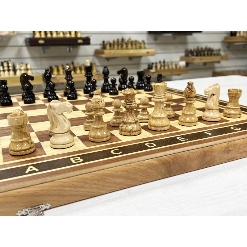 Набор шахматы-нарды-шашки Красное дерево с фигурами из карельской березы