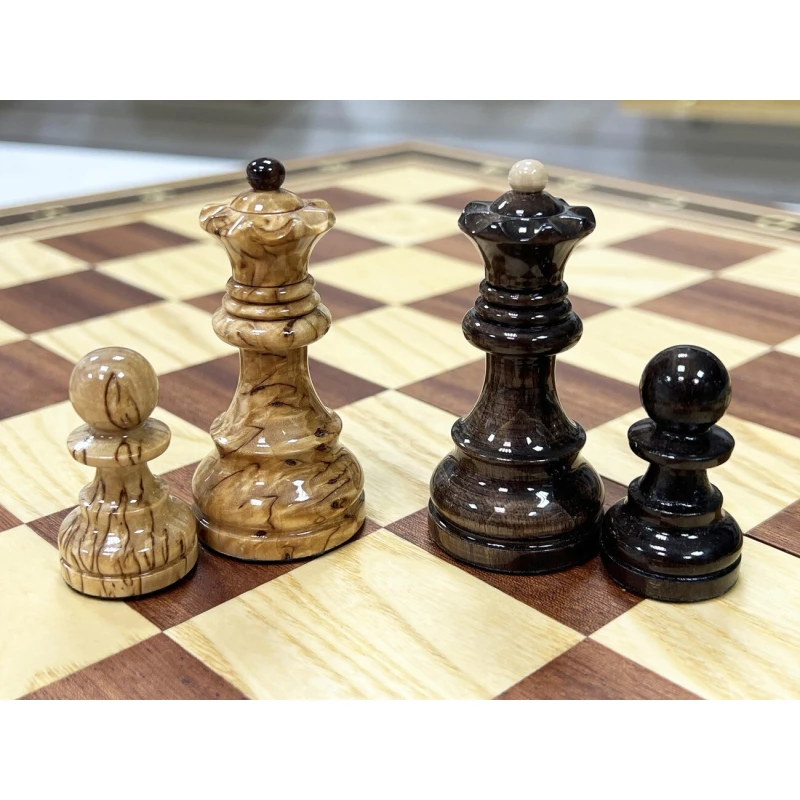 Набор шахматы-нарды-шашки Красное дерево с фигурами из карельской березы