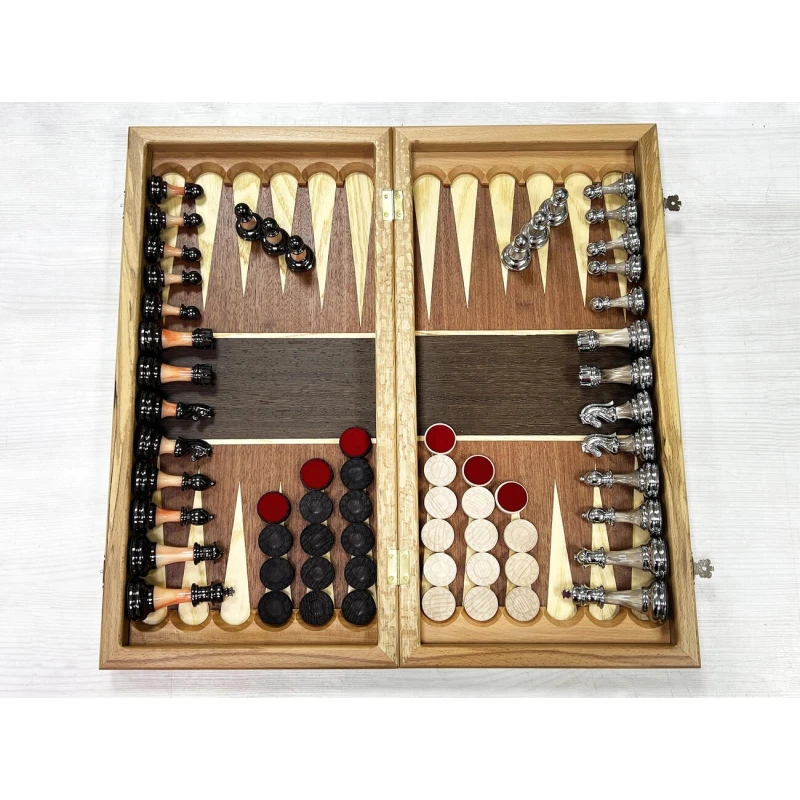 Набор 3 в 1 шахматы-нарды-шашки Красное дерево итальянский дизайн