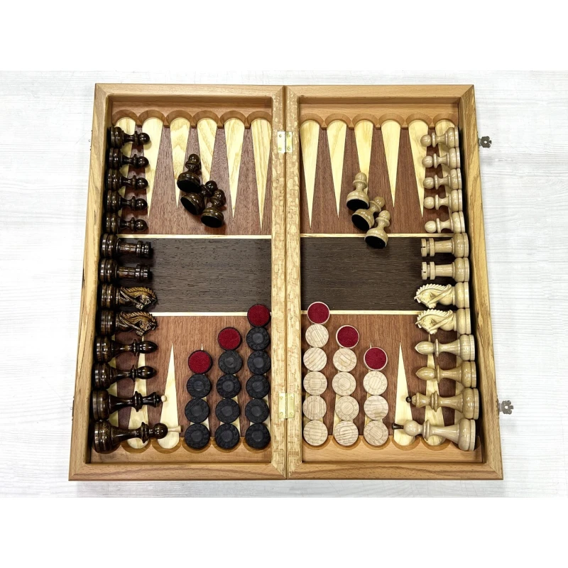 Набор 3 в 1 шахматы-нарды-шашки Турнирный красное дерево/граб