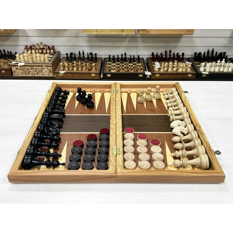 Набор 3 в 1 шахматы-нарды-шашки Красное дерево Турнирный