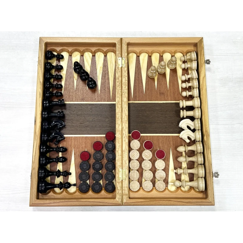 Набор 3 в 1 шахматы-нарды-шашки Красное дерево Турнирный