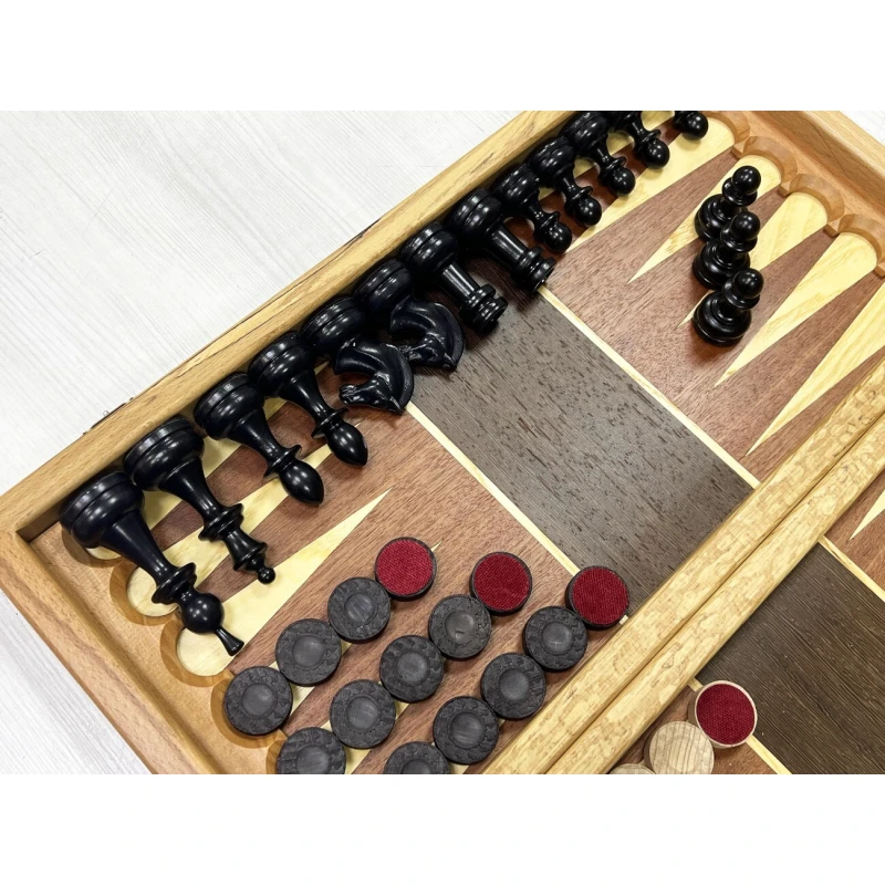 Набор 3 в 1 шахматы-нарды-шашки Красное дерево Турнирный