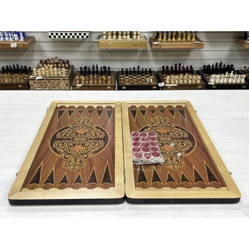 Нарды кожанные Презент коричневые большие 60 см + фишки Люкс