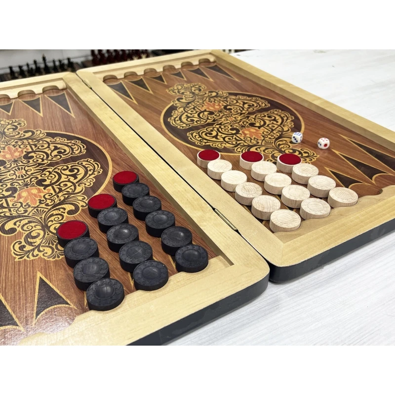 Нарды кожанные Презент коричневые большие 60 см + фишки Люкс