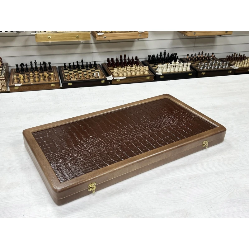 Нарды кожанные Презент коричневые большие 60 см + фишки Люкс