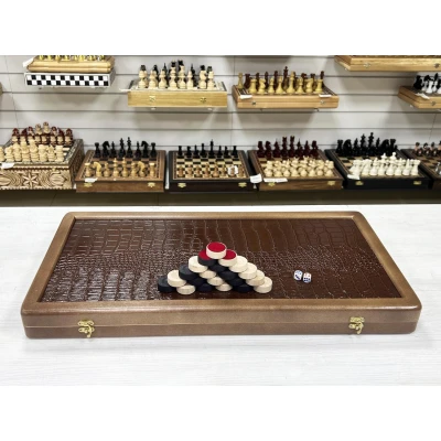 Нарды кожанные Презент коричневые большие 60 см + фишки Люкс