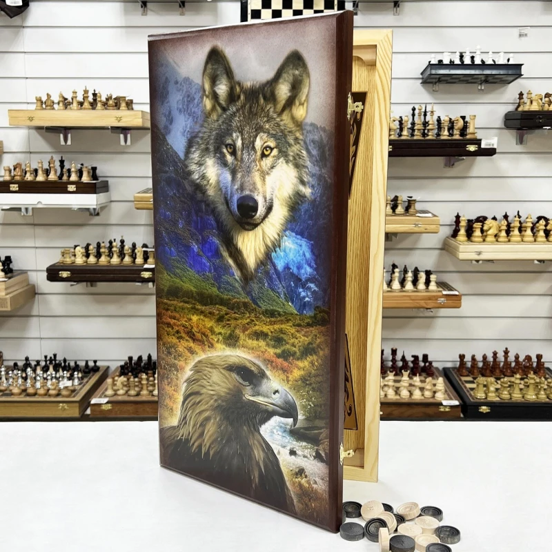 Нарды деревянные горный орел и степной волк большие 60 на 60 см