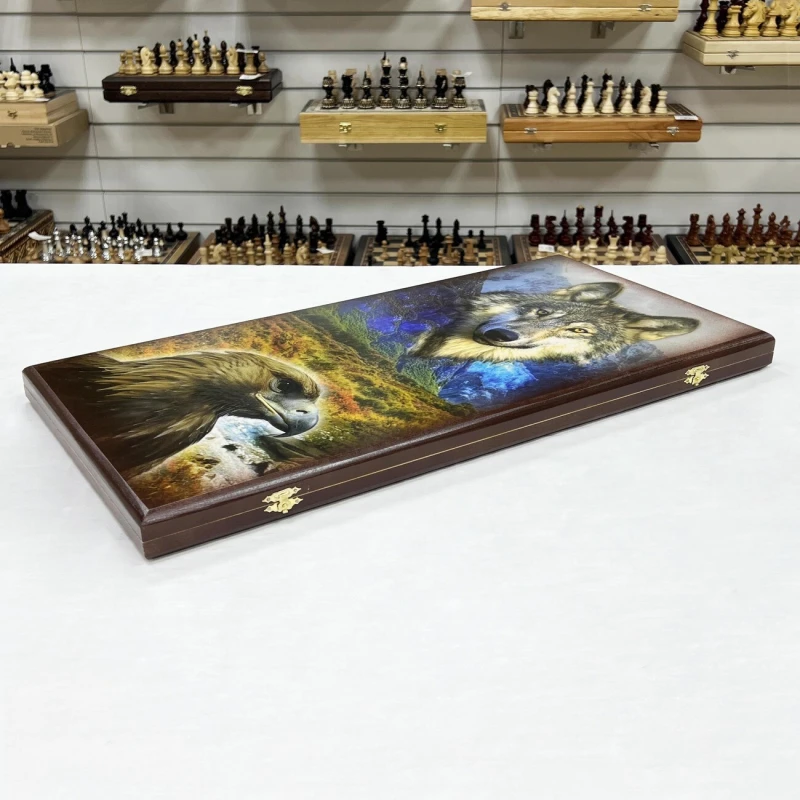 Нарды деревянные горный орел и степной волк большие 60 на 60 см