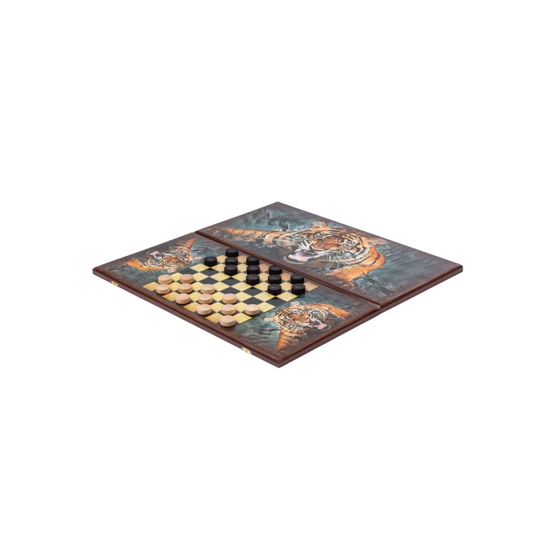 Нарды деревянные Оскал Тигра большие 60 см с фишками из бука Люкс