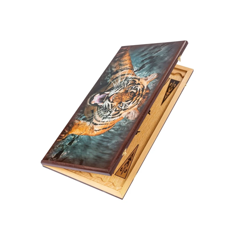 Нарды деревянные Оскал Тигра большие 60 см с фишками из бука Люкс