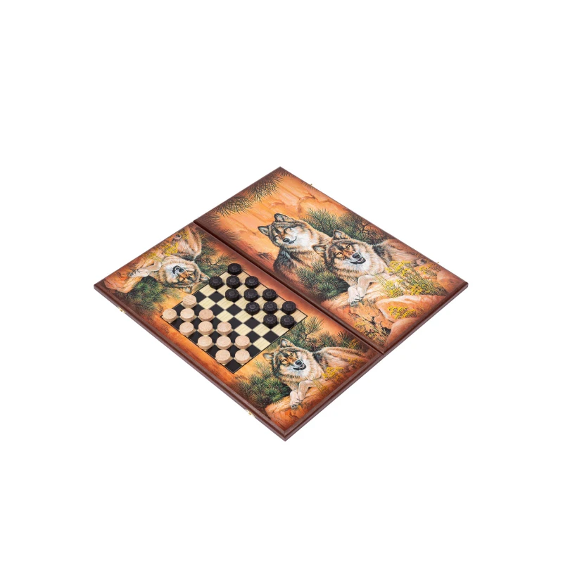 Нарды деревянные большие Волки 60 см с фишками из бука Люкс