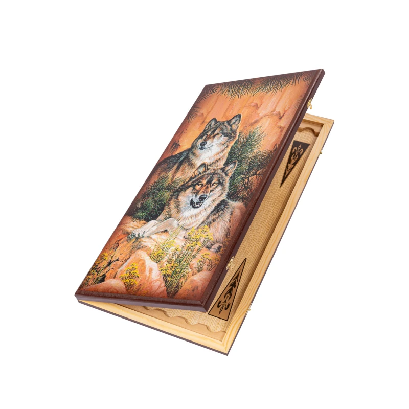 Нарды деревянные большие Волки 60 см с фишками из бука Люкс