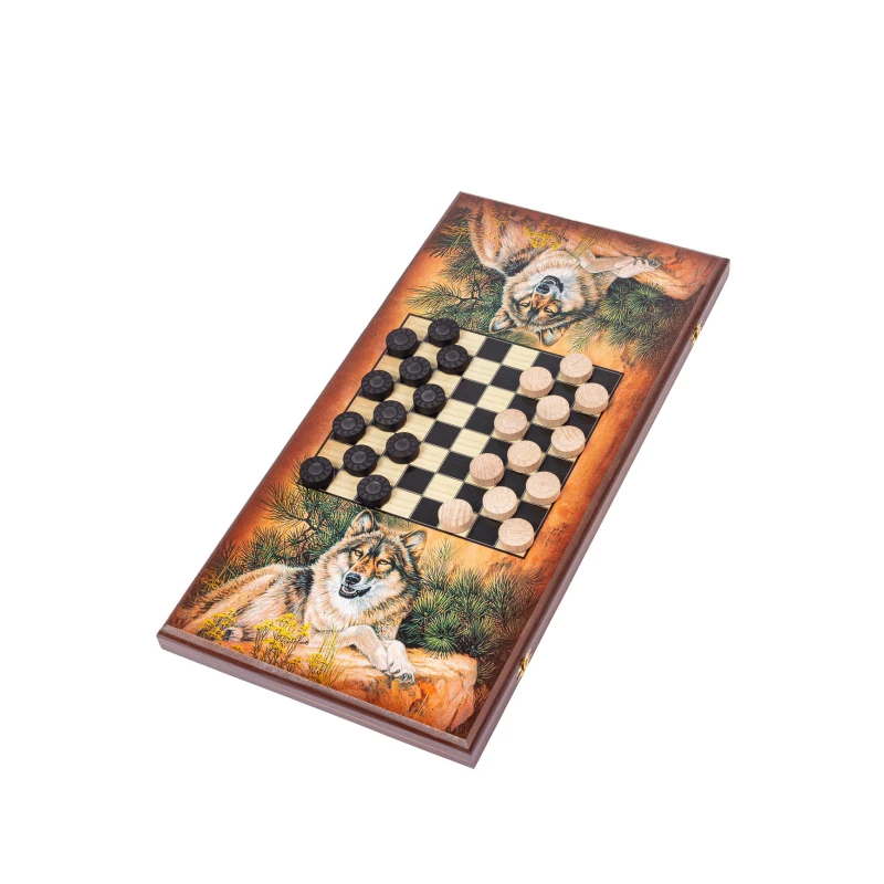 Нарды деревянные большие Волки 60 см с фишками из бука Люкс