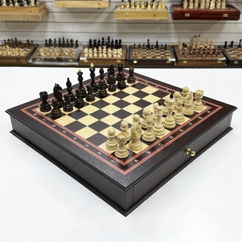 Шахматный ларец с выдвижными ящиками подарочный венге Бастион