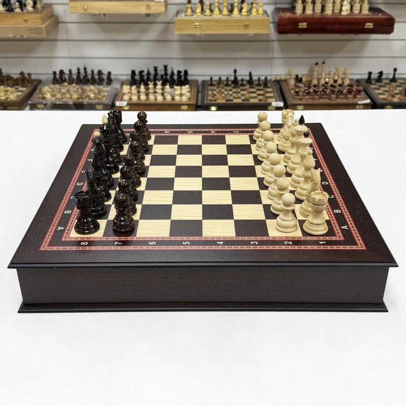 Шахматный ларец с выдвижными ящиками подарочный венге Бастион