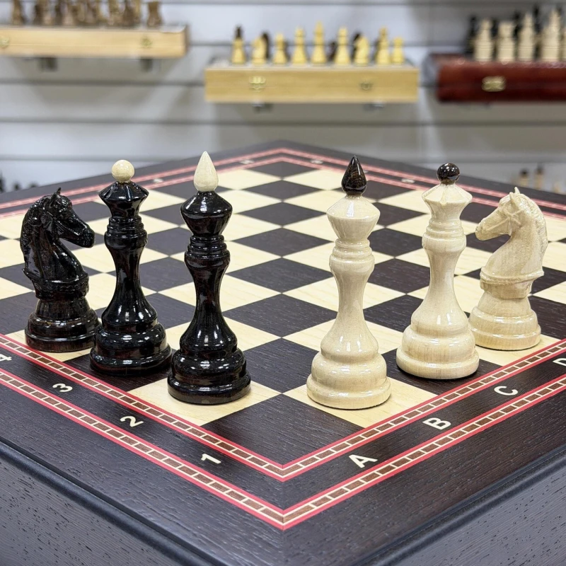 Шахматный ларец с выдвижными ящиками подарочный венге Бастион