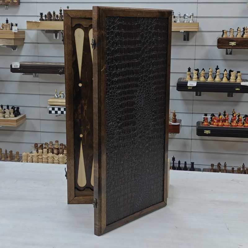 Нарды дерево/кожа коричневые подарочные большие