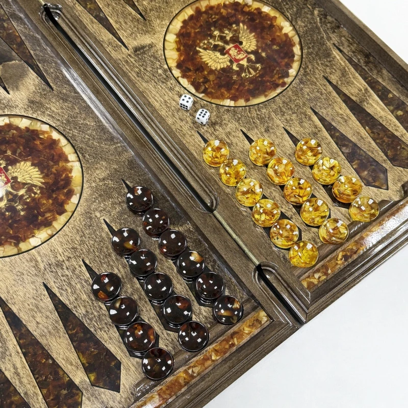 Нарды из янтаря Герб РФ эксклюзивные большие 60 см