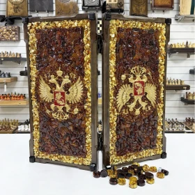 Нарды из янтаря Герб РФ эксклюзивные большие 60 см