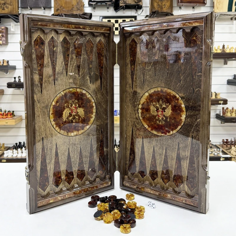 Нарды из янтаря Герб РФ эксклюзивные большие 60 см