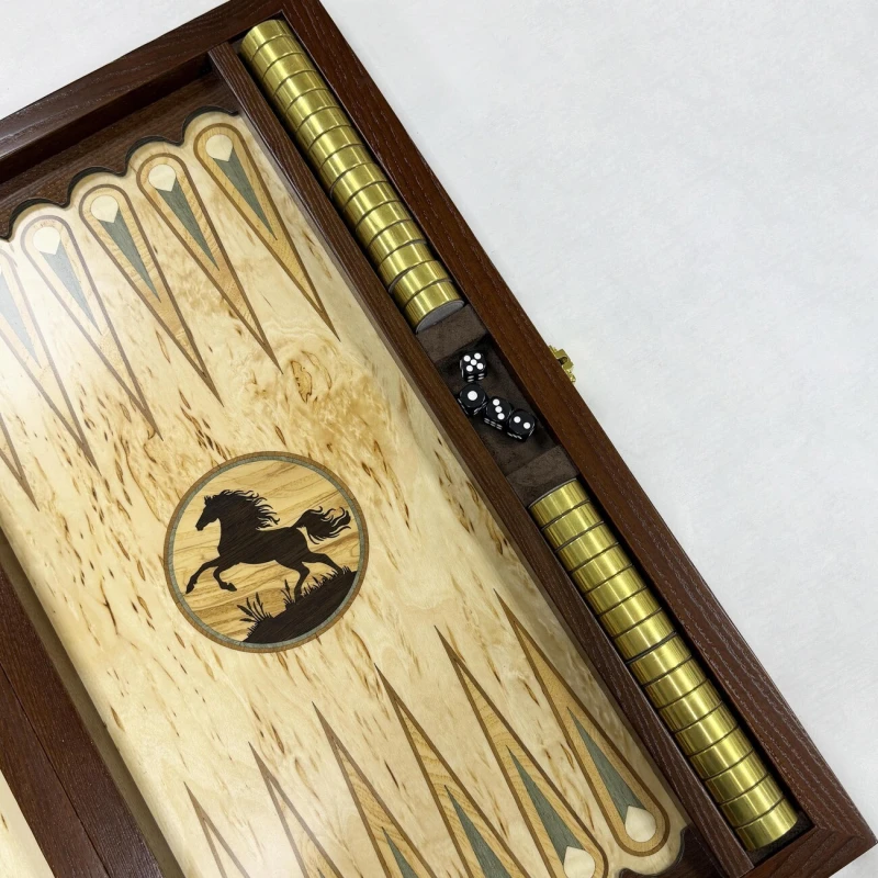 Нарды эксклюзивные из карельской березы Мустанг с инкрустацией 50 см