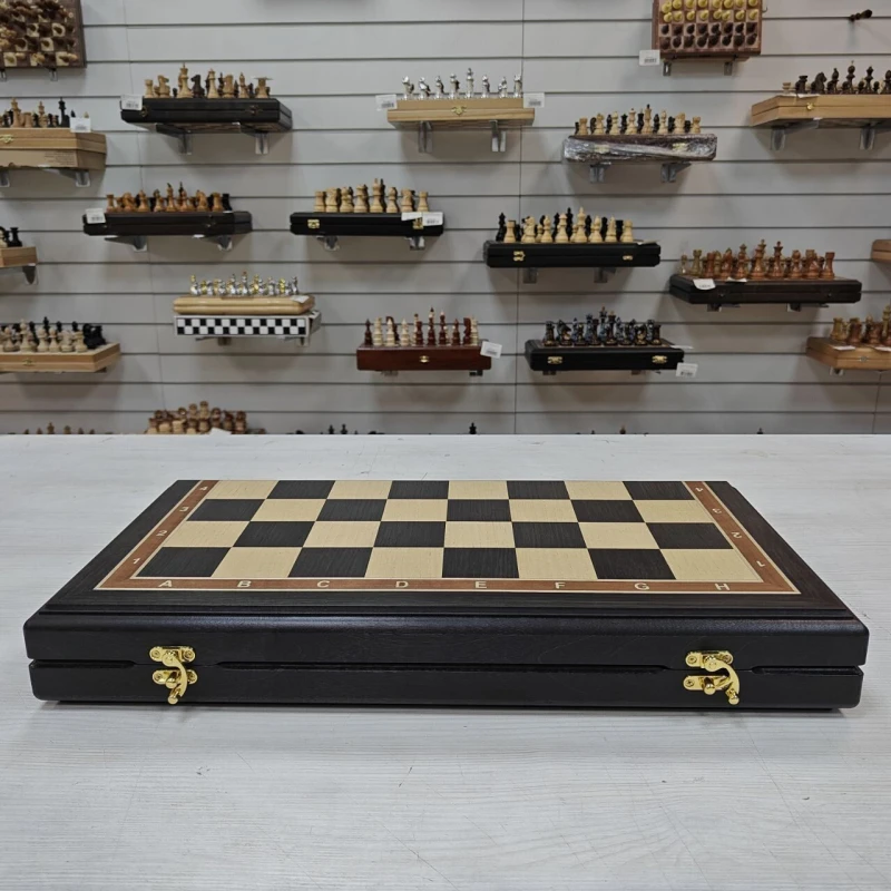 Шахматная доска складная, турнирная, ручной работы из моренного дуба 50 см