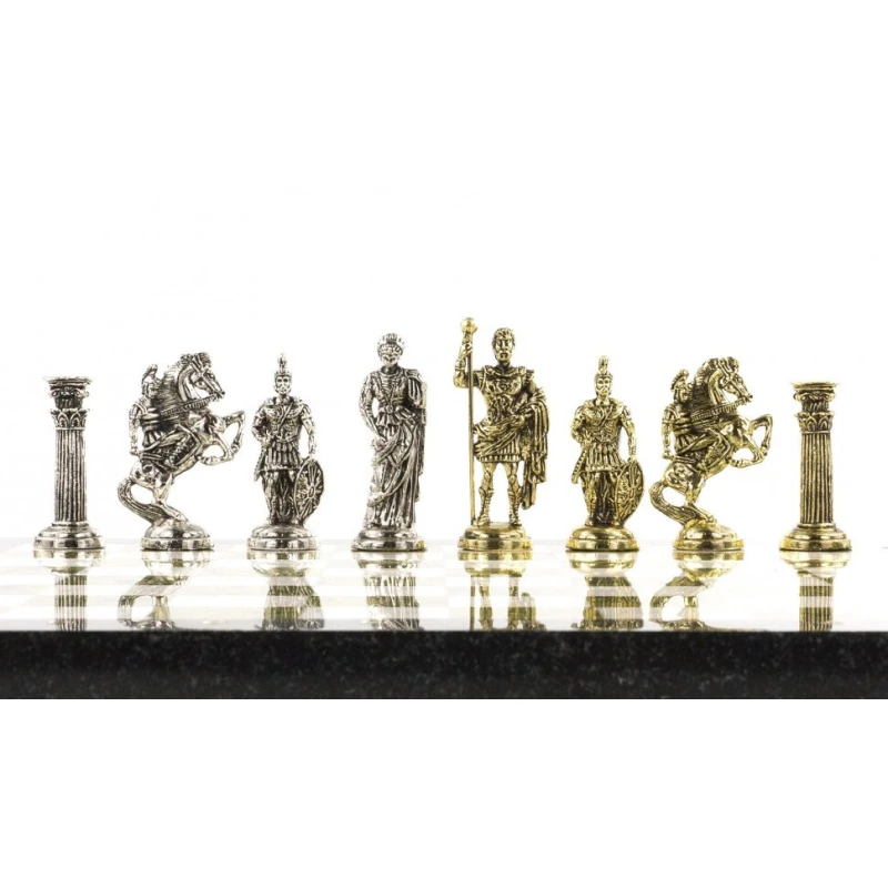 Шахматы Римские воины доска 44х44 см из камня мрамор змеевик с металлическими фигурами