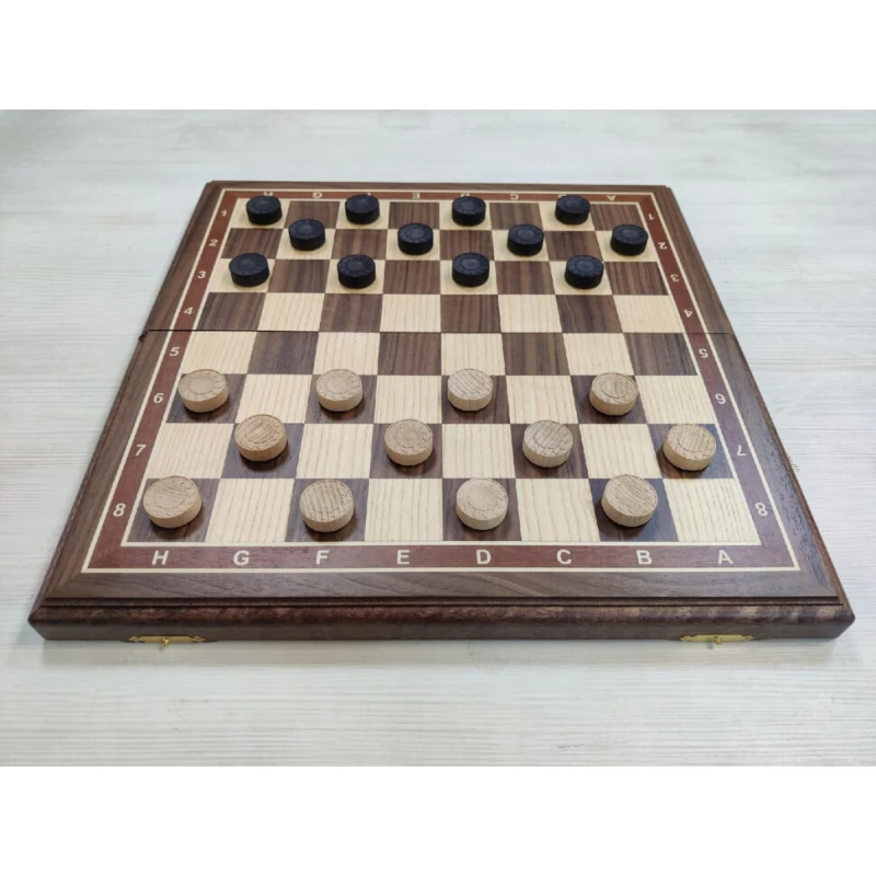 Шашки подарочные 64 клетки из ореха и бука